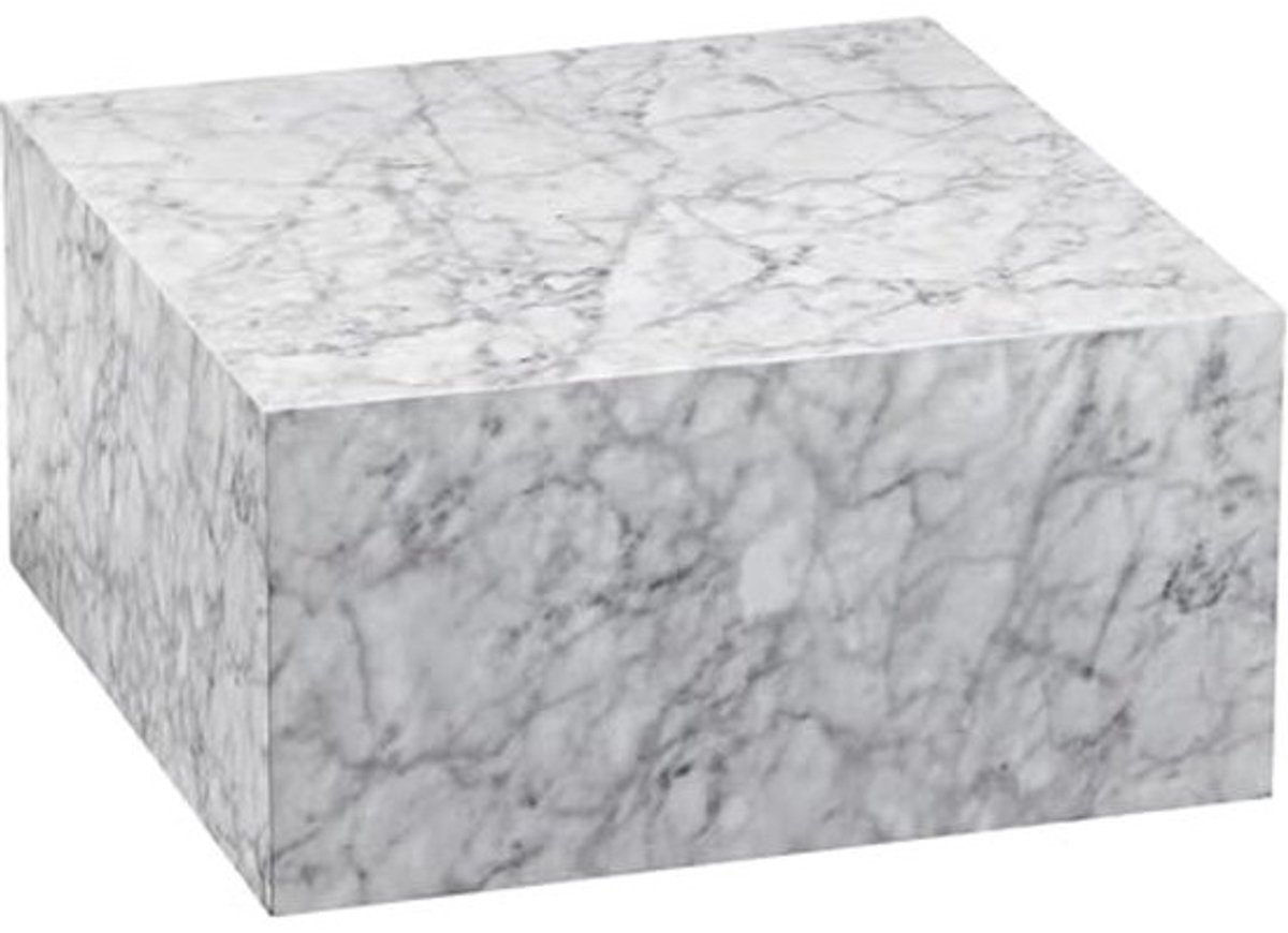 Hoogglans salontafel met marmerlook - Vierkante design tafel in kubusvorm 60x30x60 cm