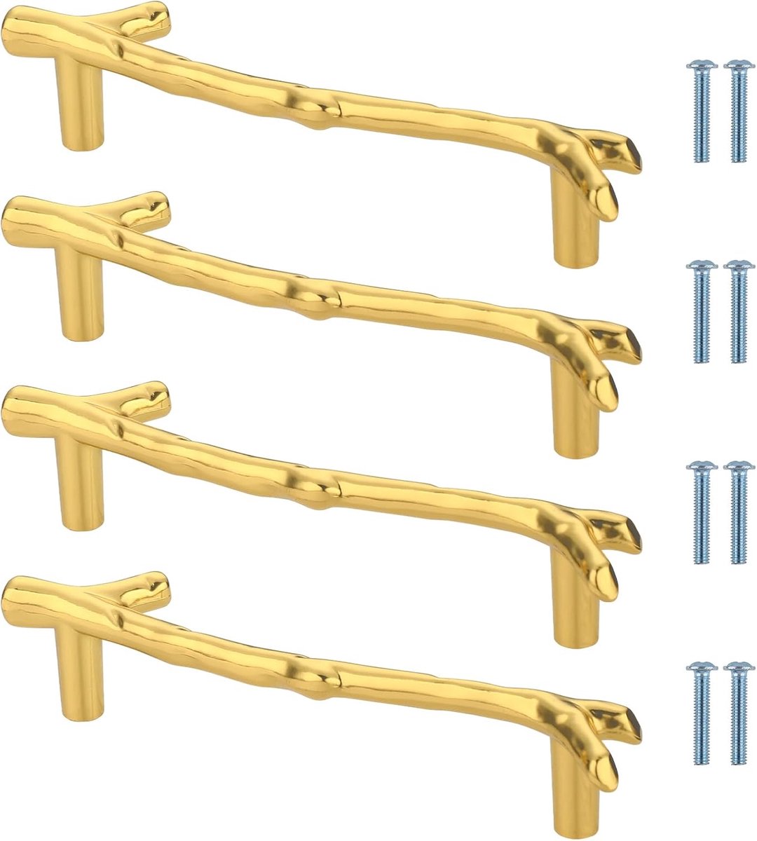 Handgrepen voor Bakvormen van Hars, 4 Stuks Keukengrepen Gatafstand 96mm, Handgrepen in Takvorm, met 8 Schroeven, van Roestvrij Staal (Goud)