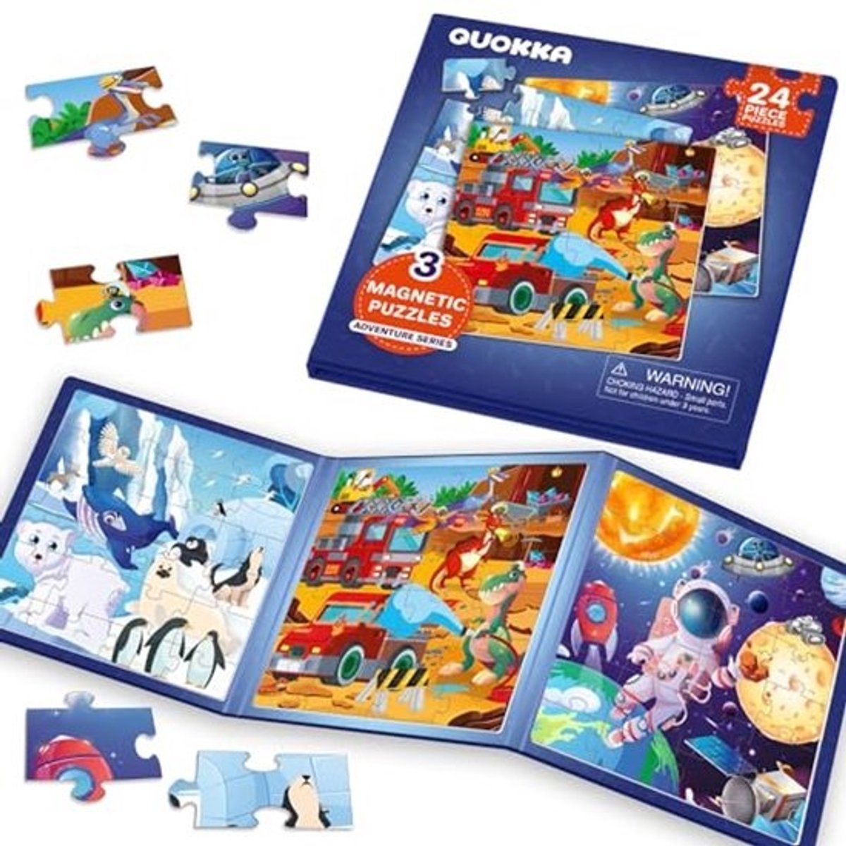 3-In-1 Magnetische Puzzelboek voor Kinderen – 24 Stukken Ruimte Puzzel – Educatief Reis Speelgoed – Compact Magnetisch Spel voor Kinderen 3+ – Perfect voor Auto, Vliegtuig & Thuis