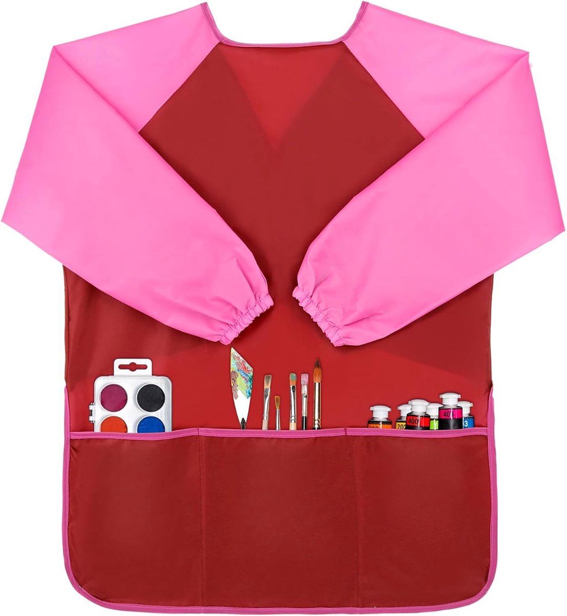 Schilderjas voor kinderen, waterdicht schilderschort voor kinderen, schilderschort met mouwen voor kinderen van 5 tot 8 jaar, knutselschort kinderen met 3 zakken, schildersjas school 1, klasse meisjes