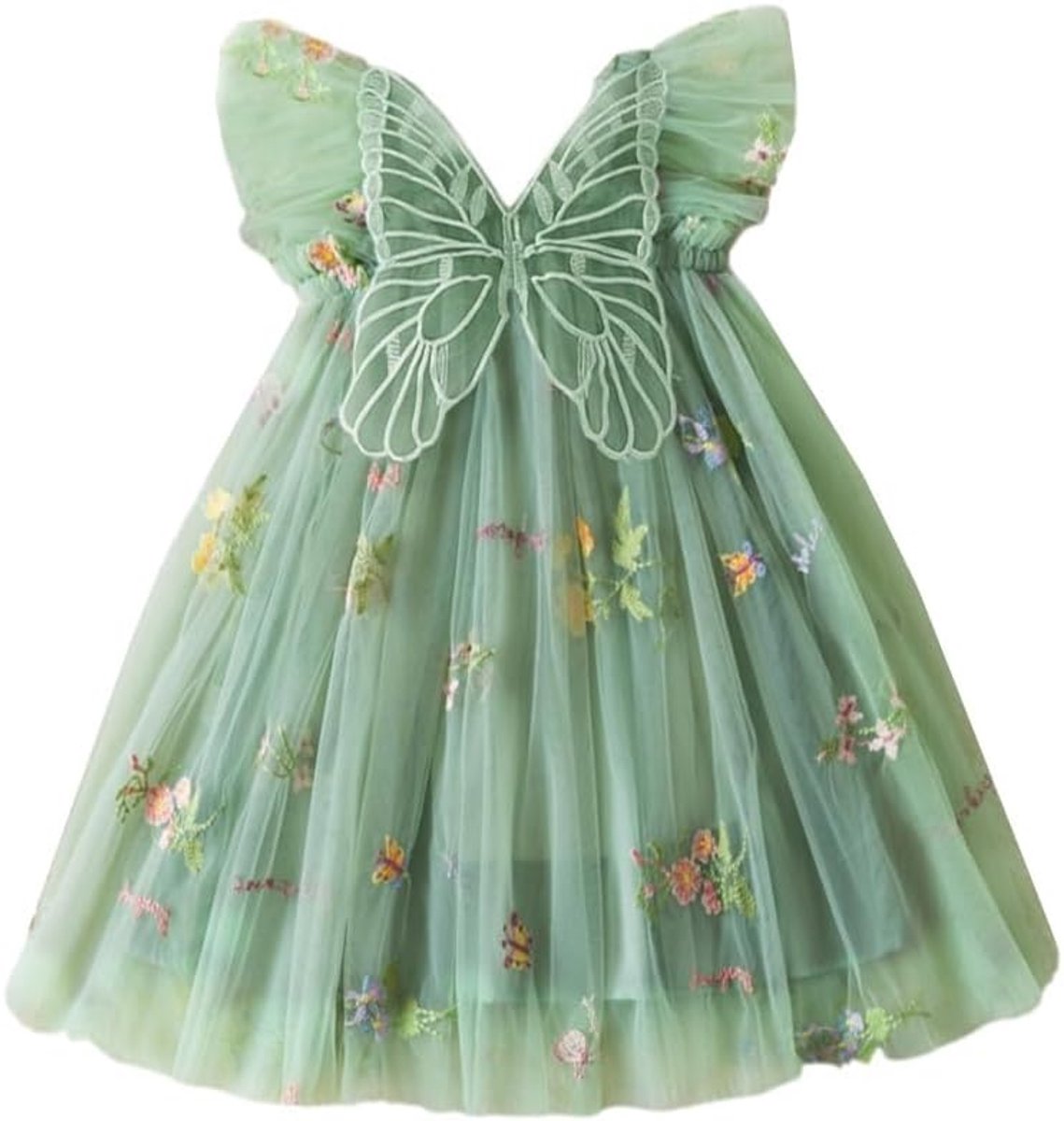Tule jurk met tutu voor meisjes, met vlinderborduurwerk, voor feest, verjaardag, prinsessenjurk