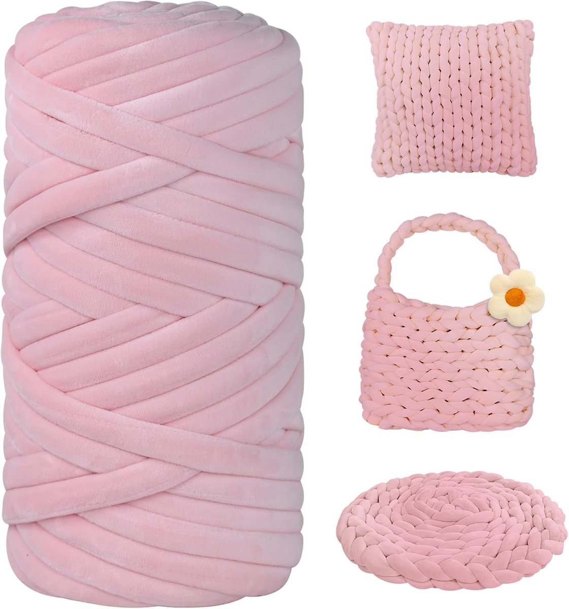 Wol voor handbreien, Chunky Yarn slanggaren, haakwol, dik garen voor haken, breien, voor beginners, dekens, tassen, handbreigaren, doe-het-zelf kunsthandwerk (lichtroze)