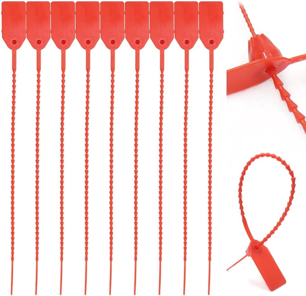 100 stuks plastic kabelbinderlabels beveiliging kabelbinders afdichting rode anti-sabotage afdichtingen geschikt voor het organiseren van kabels, schoenen, kleding en bagagelabels