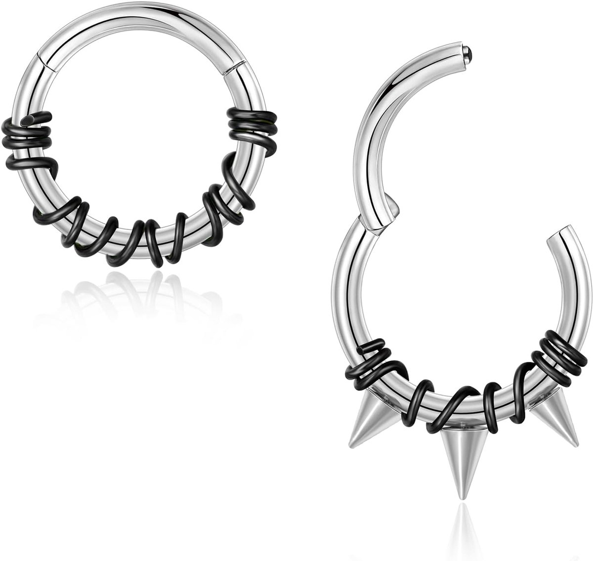 2 stuks 16 g septumpiercing zwart/staalkleur scharnier segment clicker daith piercing chirurgisch staal conch tragus rook 8 mm 10 mm
