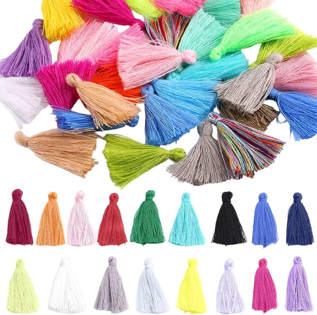 50 stuks mini-kwasthangers van katoen, handgemaakt, mini-kwasten, kwasthangers, decoratieve kwastjes, kleurrijke mini-kwasten voor knutselwerk, veelzijdig, willekeurige kleur