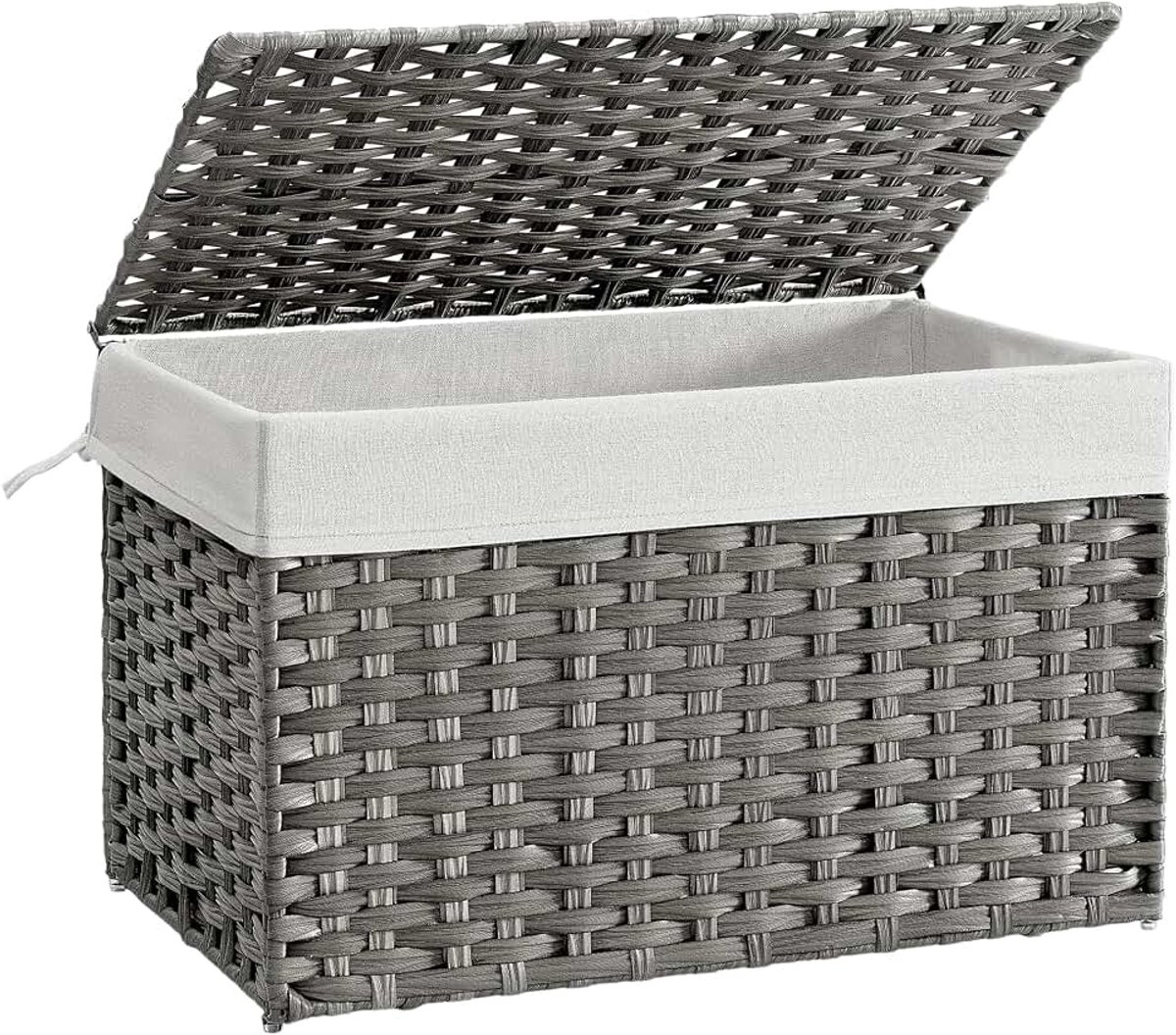Opbergmand, wasmand, 105 l, met deksel en handgrepen, opvouwbaar, verwijderbare stoffen zak aan de binnenkant, voor dekens, kleding, woonkamer, slaapkamer, wasruimte, grijs