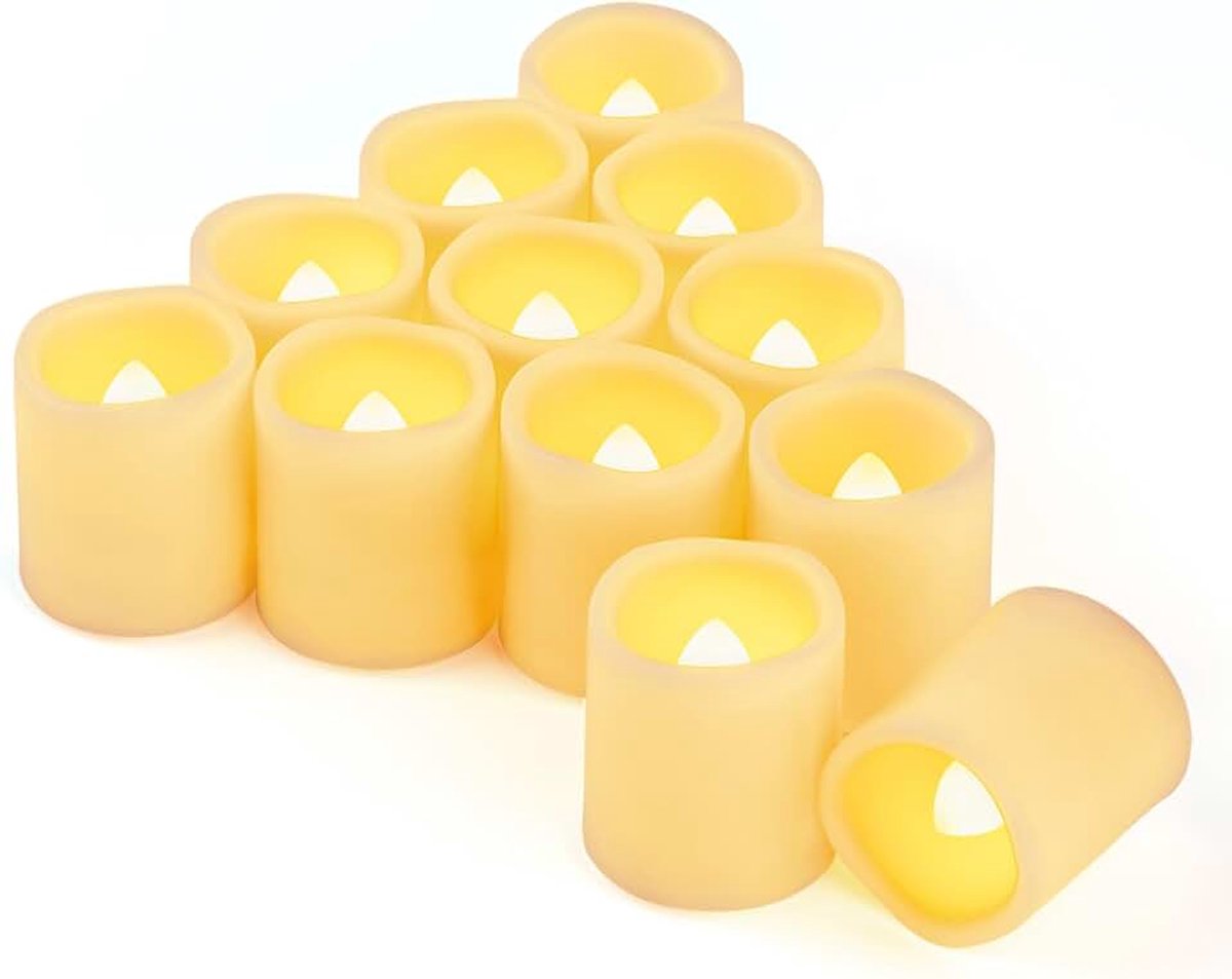 Theelichtjes op batterijen, vlamloze elektrische nepkaarsen voor bruiloft, festivalviering, feest, Halloween en kerstdecoratie (warm wit)