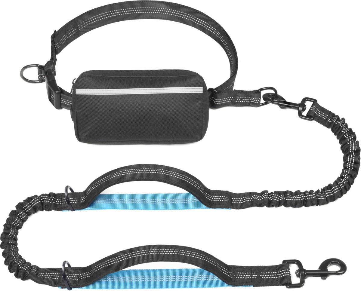 Hondenriem Handsfree – Schokabsorberend – Verstelbare Heupriem – Met Opbergtasje – 172,7 cm – Zwart