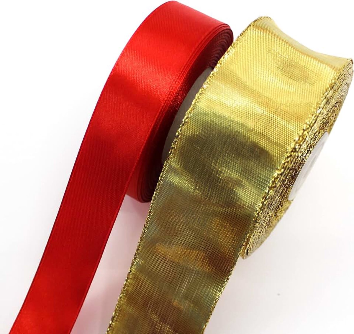 Set 25 mm rood en 40 mm goud glad Lurexlint decoratielint gouden lint satijnen lint decoratie Kerstmis