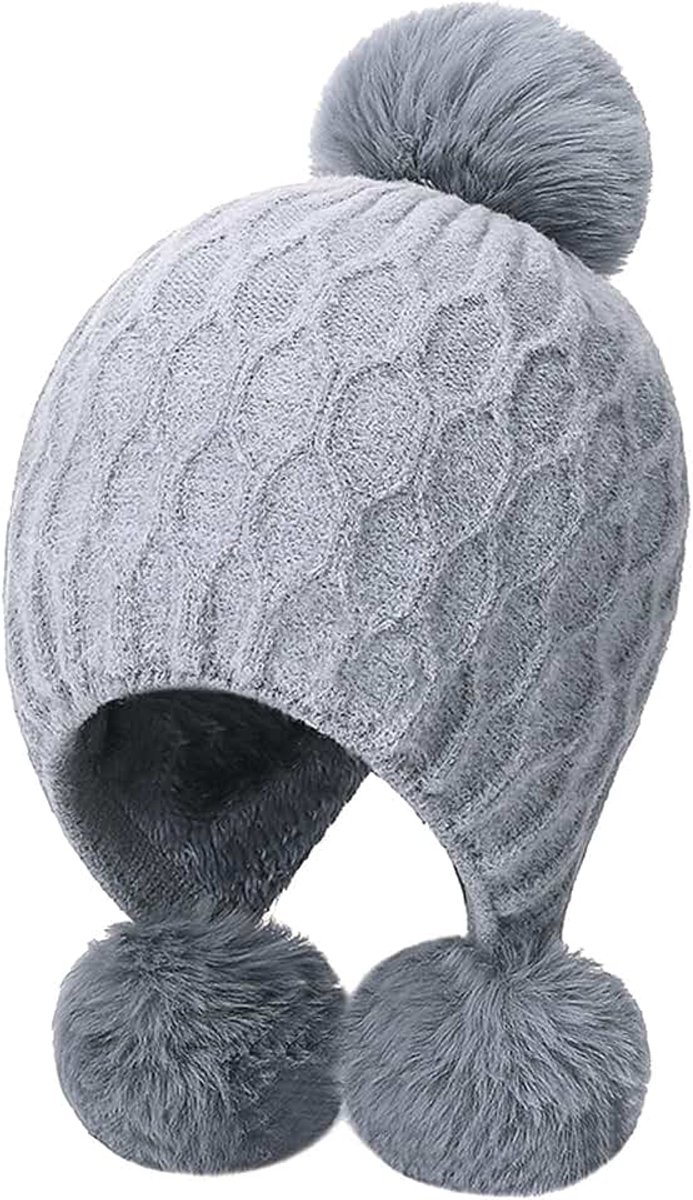 Wintermuts voor dames met pompon en winddichte oorbeschermers