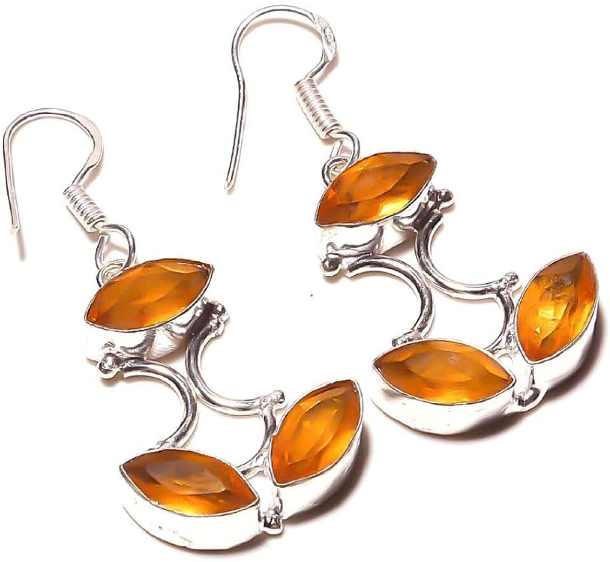Kashish Citrien Quartz Oorbellen 2 Lange Handgemaakte Zilver Geplateerd Voor Vrouwen Geel, metaal Steen, Citrienkwarts