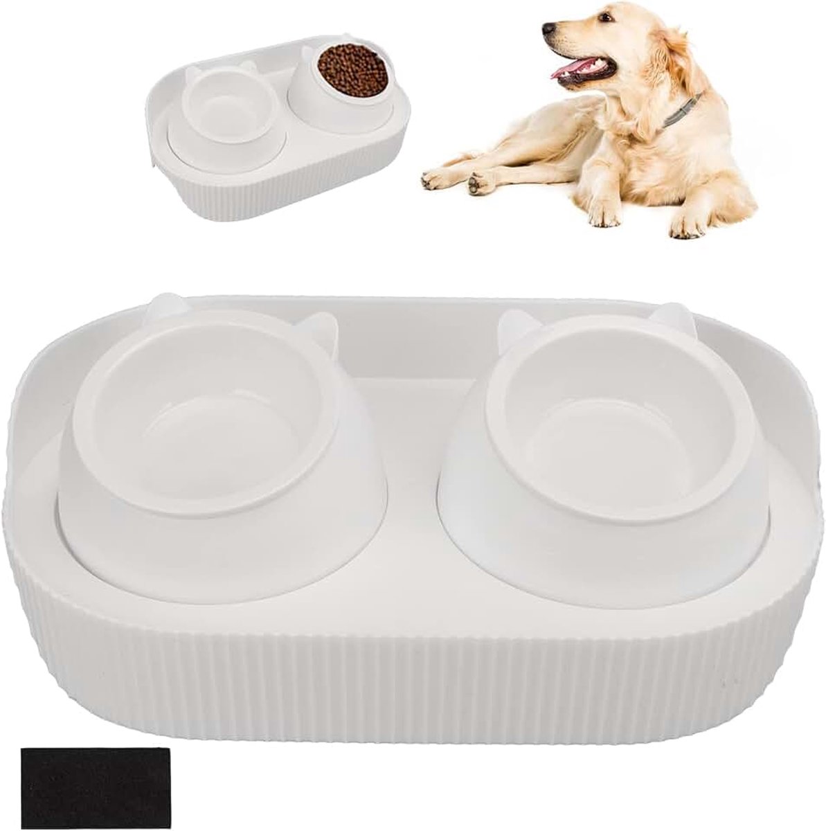 Keramische Pet Bowl Set Food Grade Anti Splash Double Food Water Bowls voor Katten Honden Kittens en Puppies(wit)