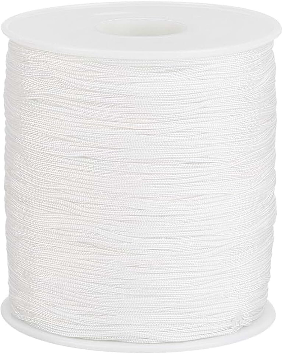 Macramé koord, 220 m, 1 mm, wit, voor Windows-rollen, reparatiearmbanden, windklokken, reservekoord