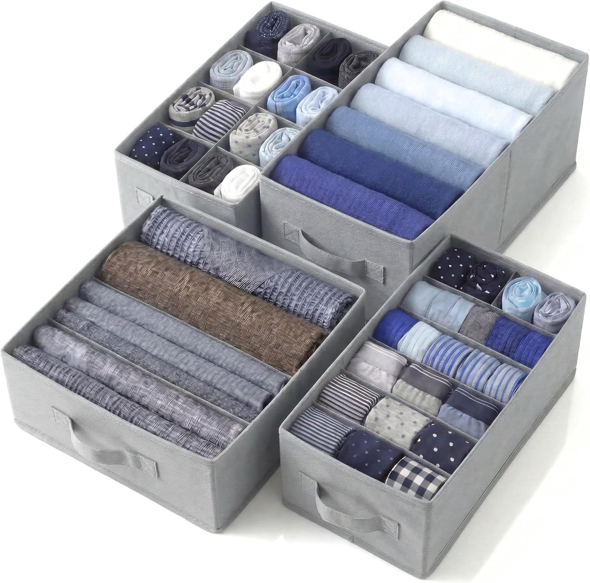 edihome, Closet Organizer voor Kleding – Lade Organizer met Compartimenten, Opvouwbare Stoffen Ladeverdeler voor Ondergoed, Sokken en T-Shirts, Kast Organizer (3 Pack - Zonder Comp. - Lichtgrijs)