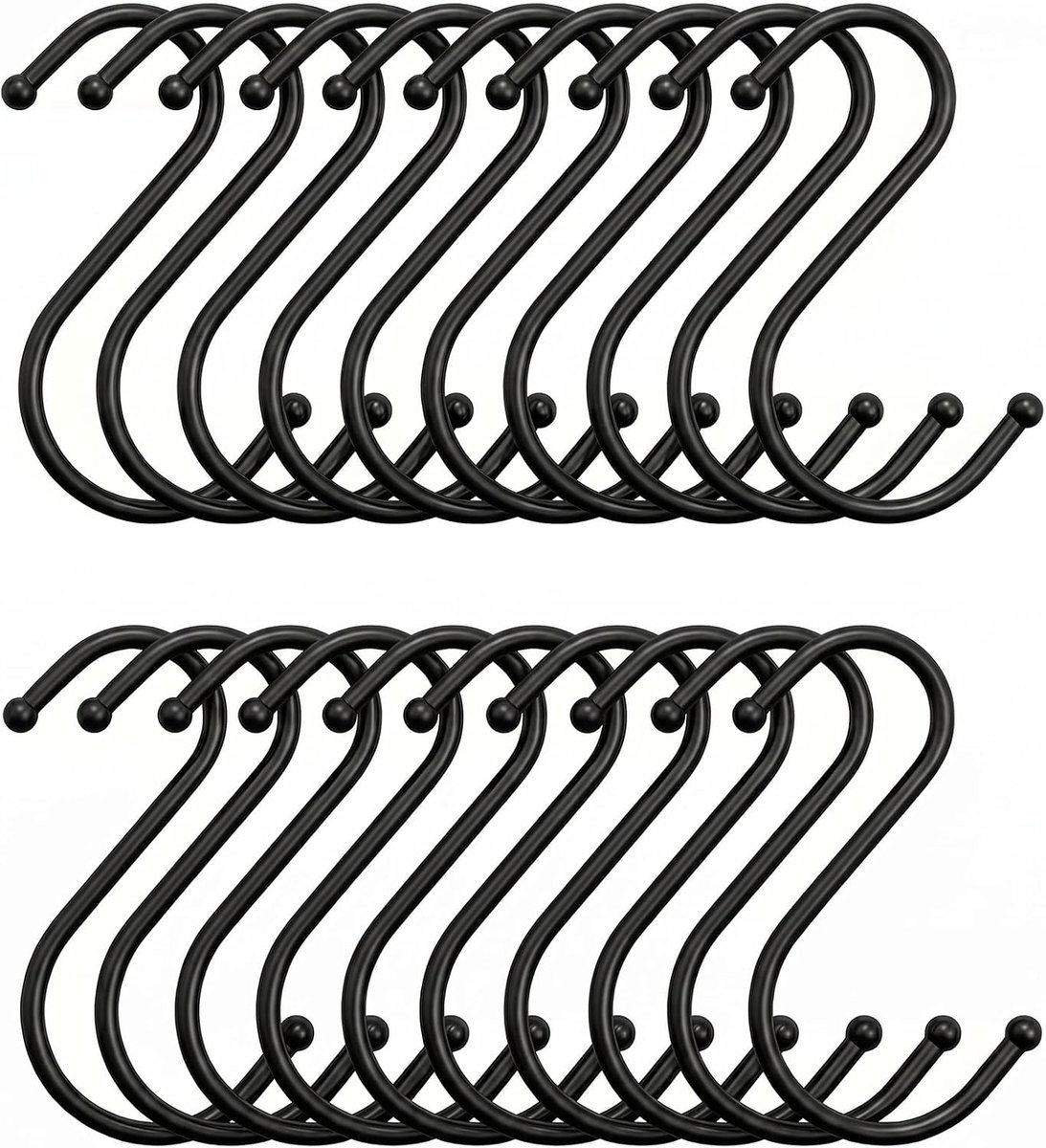 S-haken, metalen S-haken om op te hangen, keukenhaken, kleine zware haken, dubbele haken, functionele ophanghaken voor garderobe, keuken, tuin, kledingstang, zwart (7,3 cm)