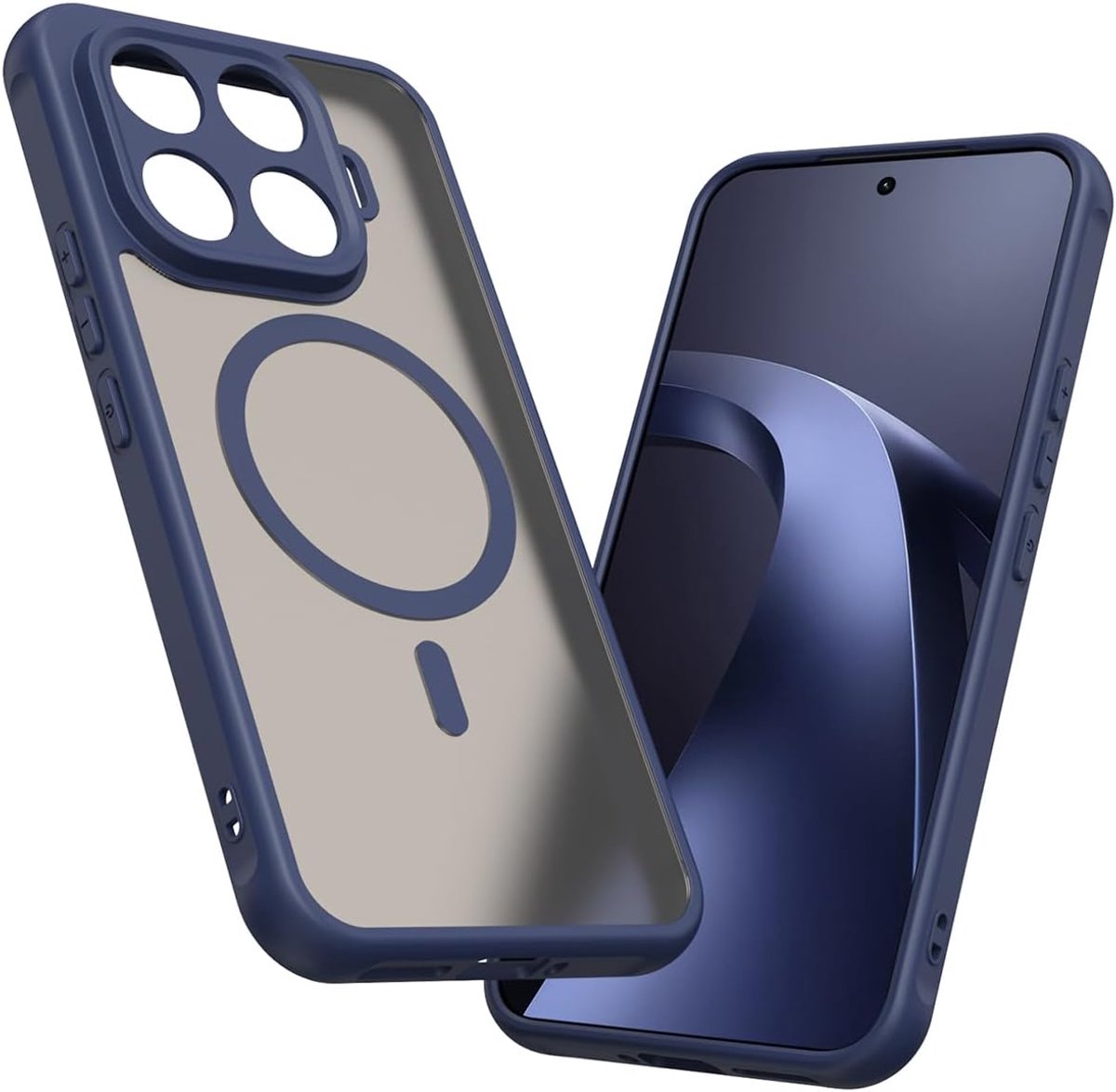 PC + TPU siliconen hoesje voor Xiaomi 17T Pro 5G, stijlvolle doorschijnende magnetische schokbestendige telefoonhoes - blauw