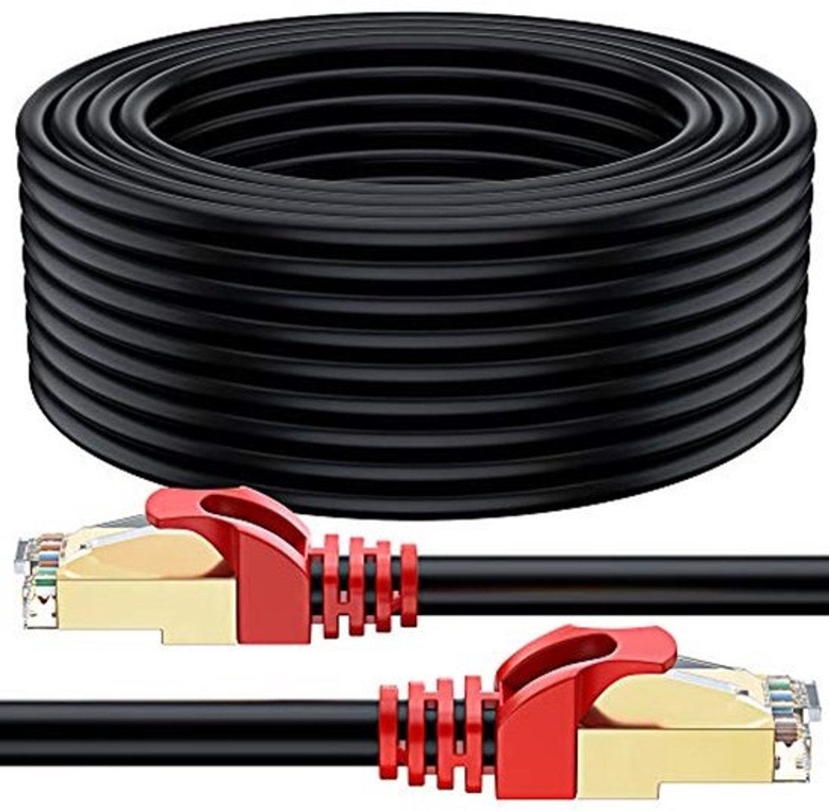75m CAT 7 Buitengebruik Waterdichte RJ45 Ethernet Netwerkkabel - SSTP - 600 MHz - Zwart met Kabelbinders en Klemmen