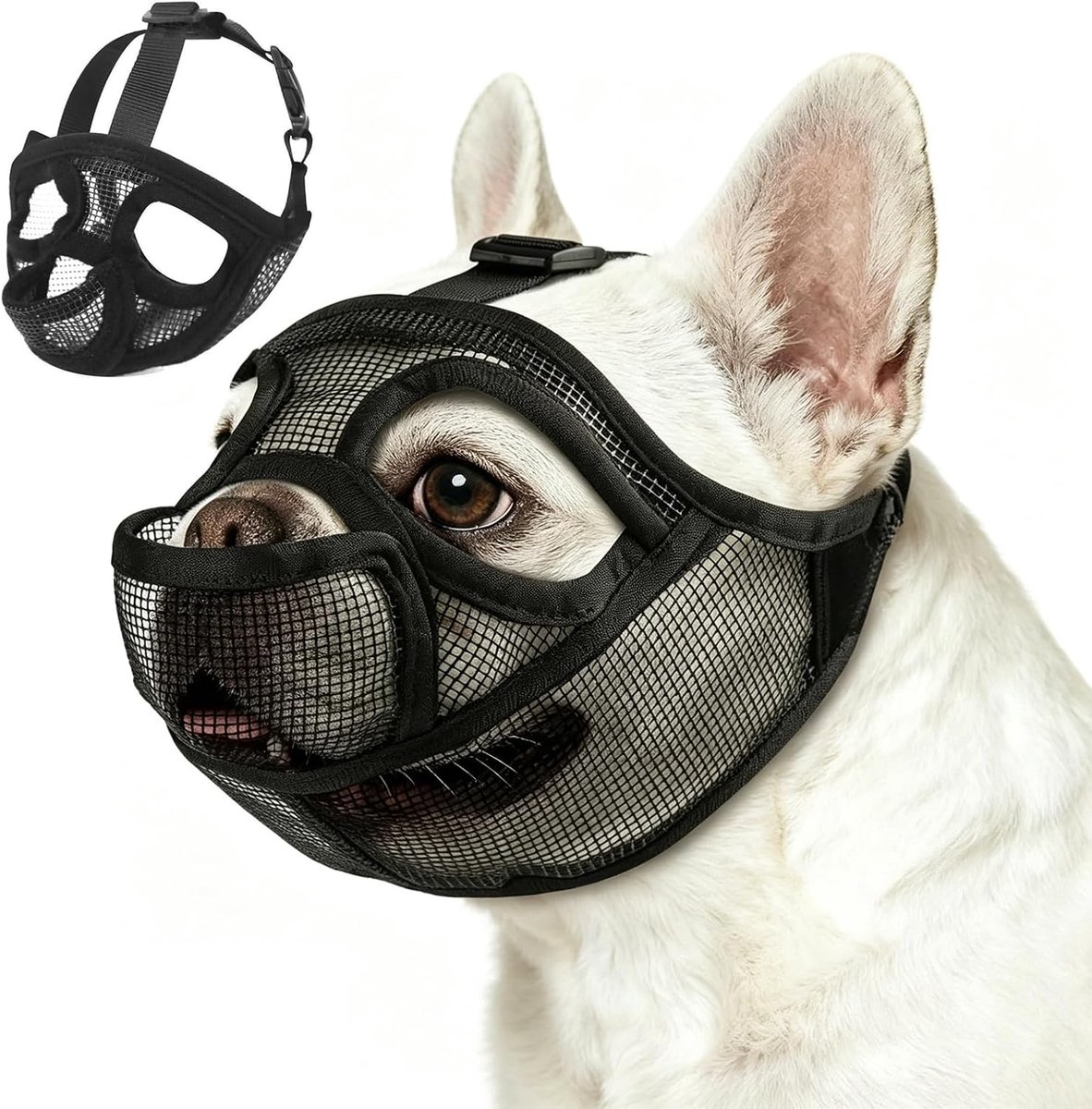 Muilkorf voor honden, zacht netweefsel, met verstelbare gesp, herbruikbaar, muilkorf voor kleine honden, anti-bijt kauwen