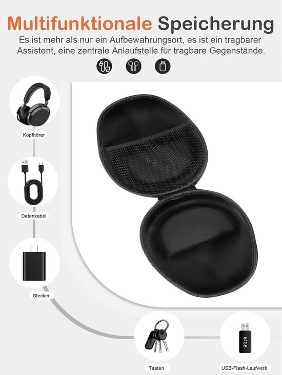 Draagtas voor Sennheiser Momentum 5 draadloze hoofdtelefoon, opbergtas van Oxford-weefsel, schokbestendig, krasbestendig, eenvoudig te gebruiken en te transporteren, zwart — afbeelding 5