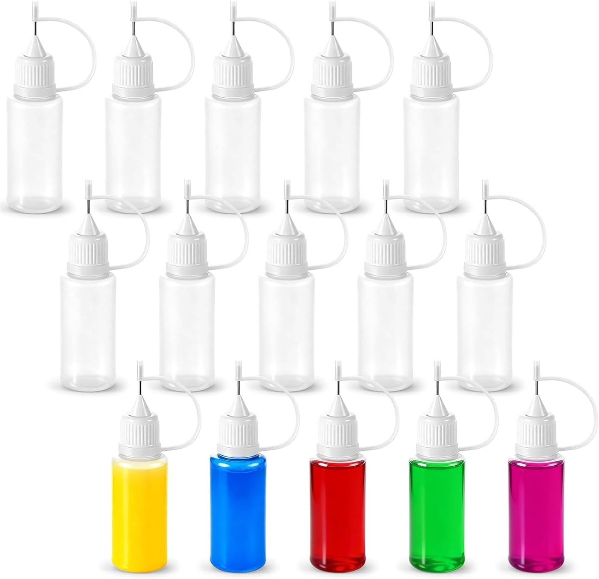 15 stuks lijmapplicator, 10 ml precisie-applicator, kunststof flessen, druppelfles, sapfles, naaldpunt-applicator, lijmflessen