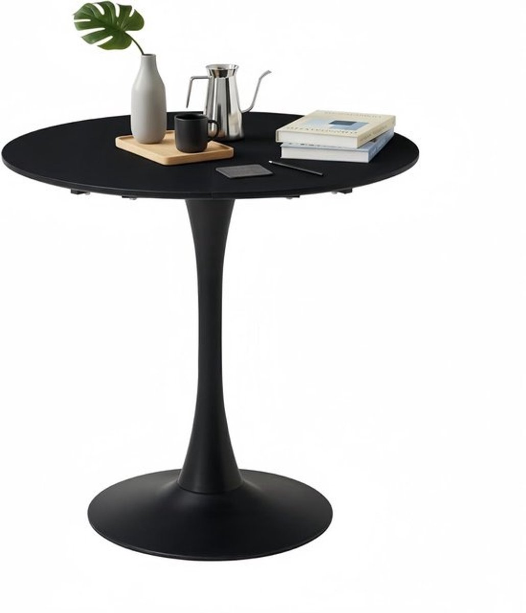 Eettafel Rond - Keukentafel Eetkamertafel - Kleine Ruimtes - Tulpenvoet - 80 cm - Zwart