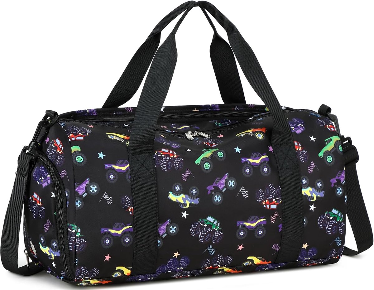 Sporttas voor kinderen, zwemtas voor jongens en dames, met schoenenvak en nat vak, badtas, tieners, kleine reistas, fitnesstas, Paars-oranje-rood blokdesign, 46L x 22W x23H cm, Sports