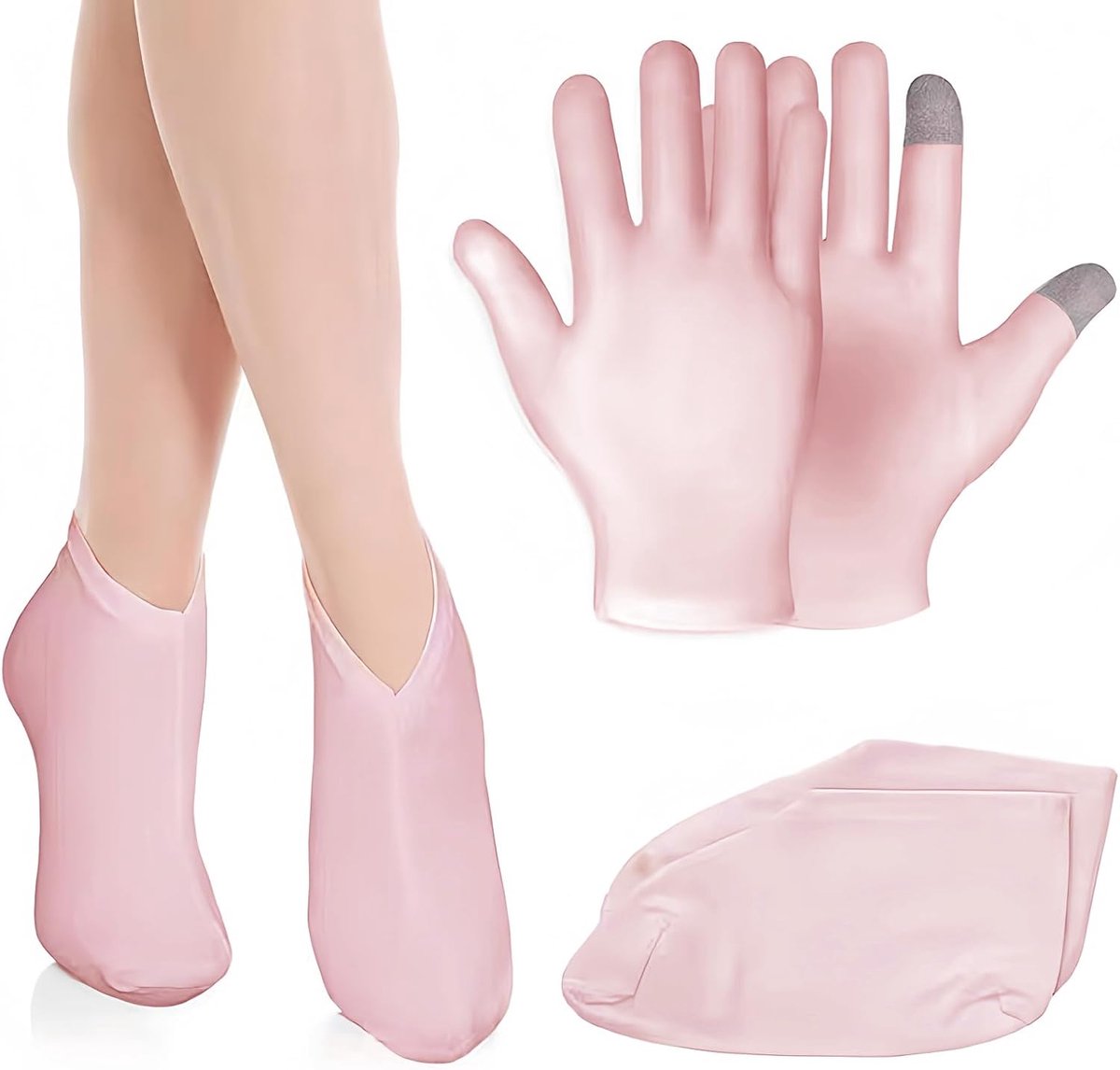 1 paar hydraterende handschoenen voor 's nachts, katoenen handschoenen voor touchscreen, dermatologische handschoenen, roos, katoen, dermatologie, handmasker, paraffine, handen (wit)