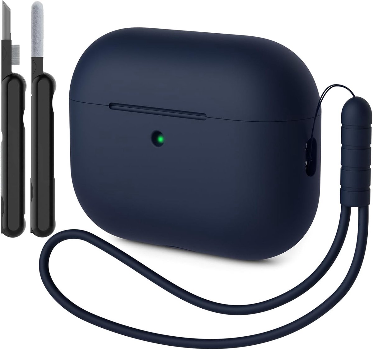Hoesje compatibel met AirPods Pro 3 hoesje, schokbestendig, valbescherming, krasbestendig siliconen hoesje voor AirPods Pro 3e generatie met reinigingsset en koord, blauw (Midnight Blue)