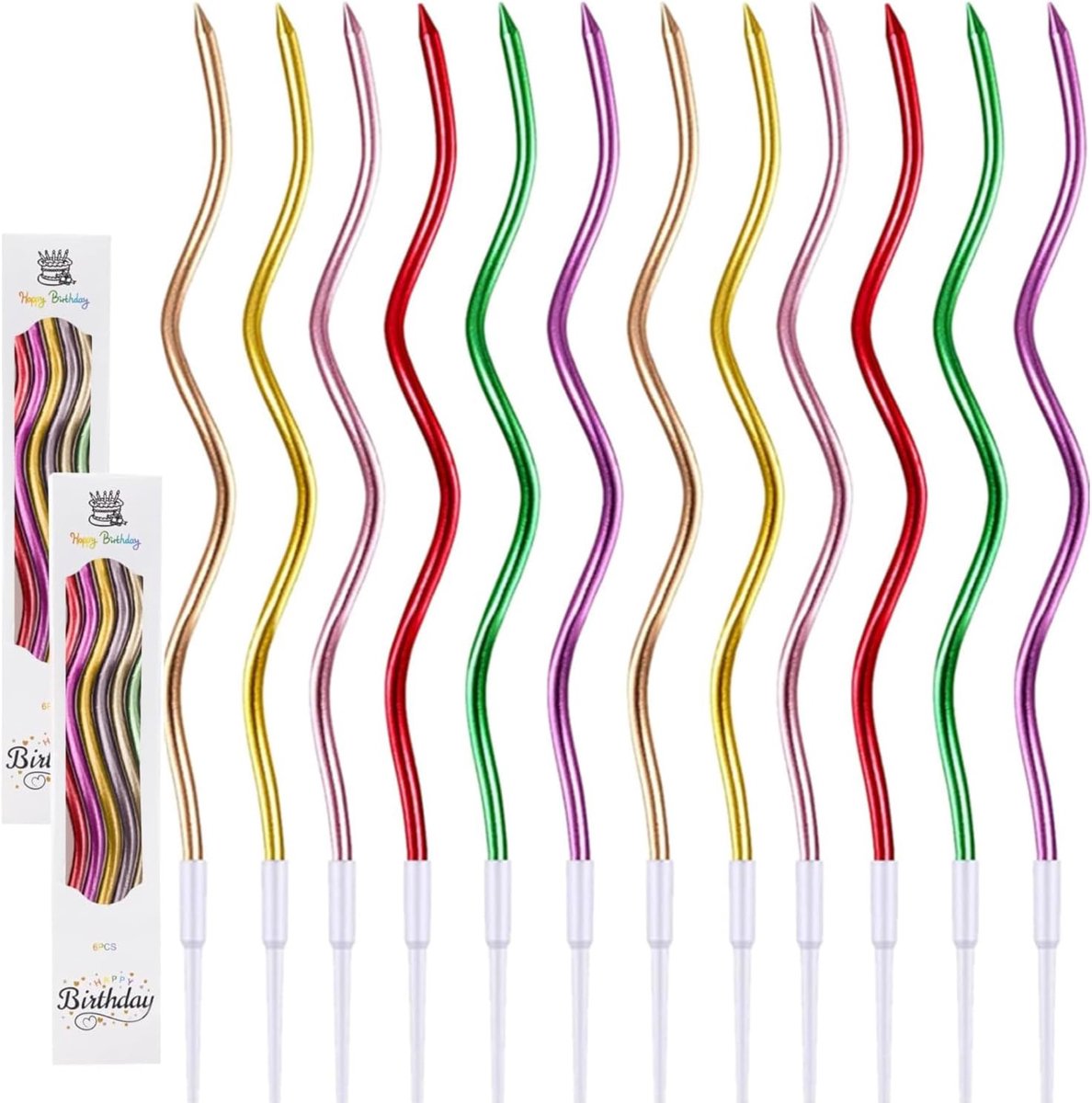 36 stuks kleurrijke spiraalvormige verjaardagskaarsen voor taartdecoratie - Metallic Twisty Cake Kaarsen voor Bruiloft, Verjaardag, Afstuderen Feestbenodigdheden - Levendige Cupcake