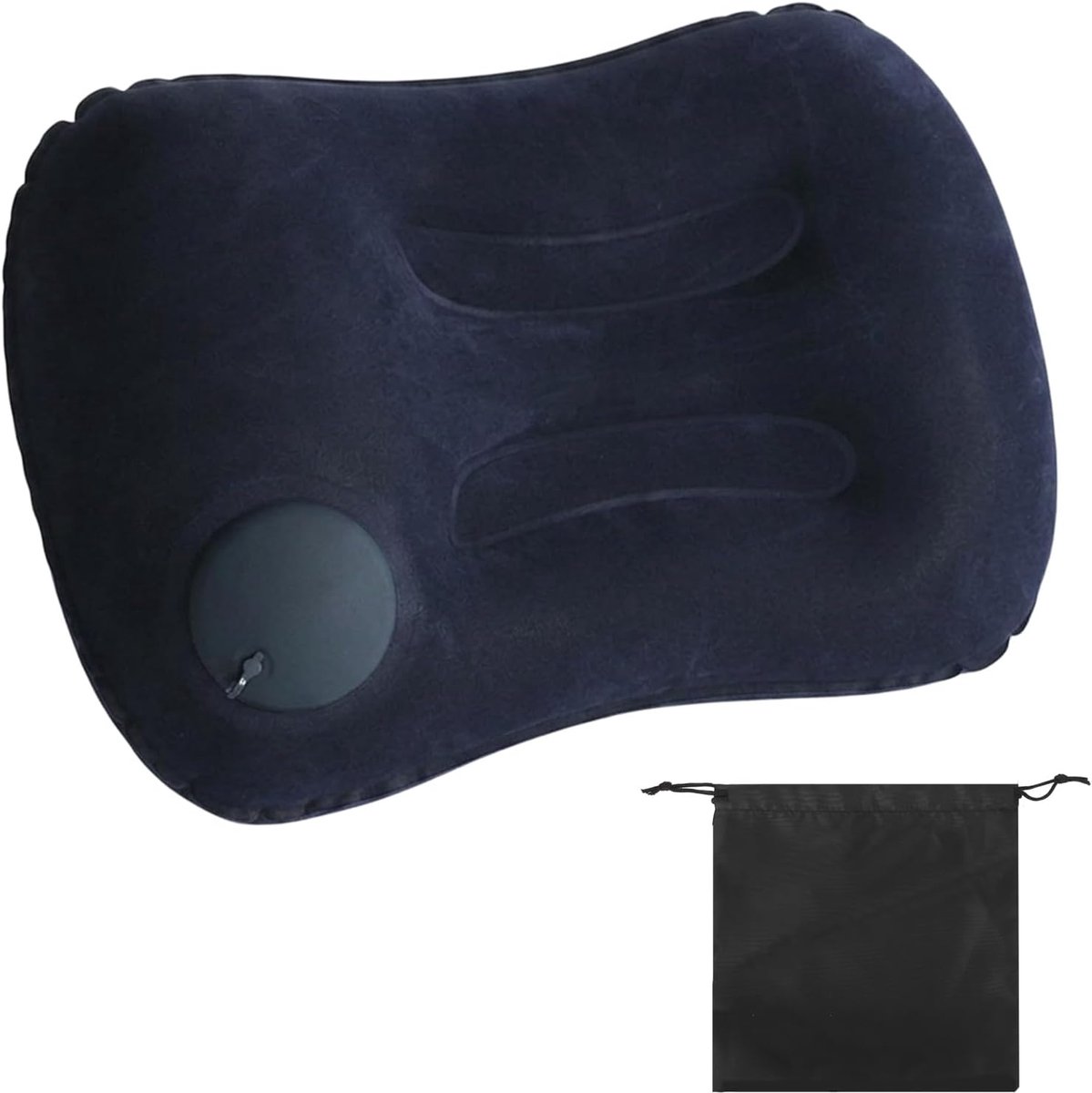 Opblaasbaar campingkussen, ergonomisch reiskussen met trekkoord, compact kussen voor outdoor, tent, strand, auto en vliegtuig