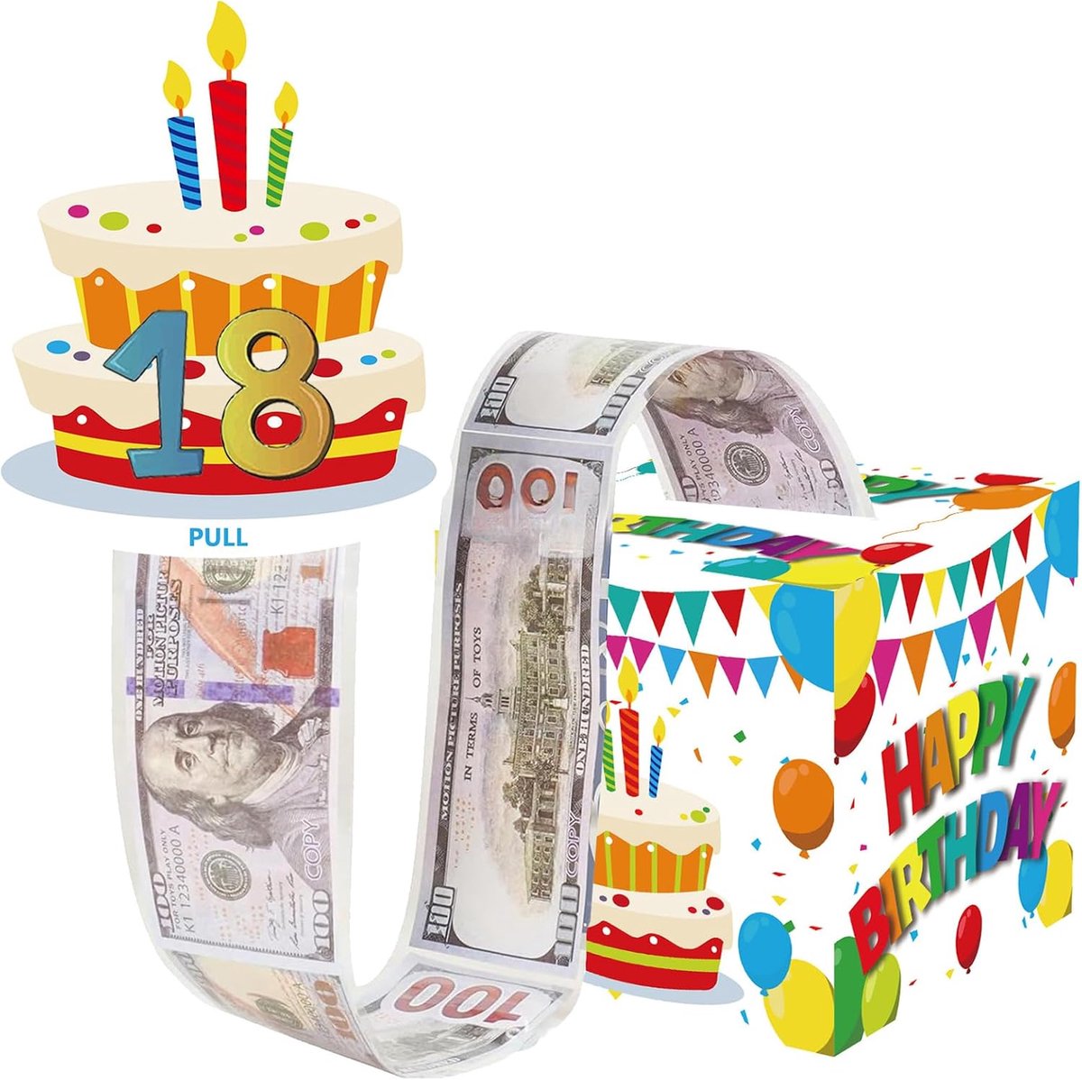 Grappige geldgeschenken verjaardag DIY Happy Birthday verrassingsdoos verjaardag spaarpot voor ouders, geliefden, kinderen en vrienden (wit)