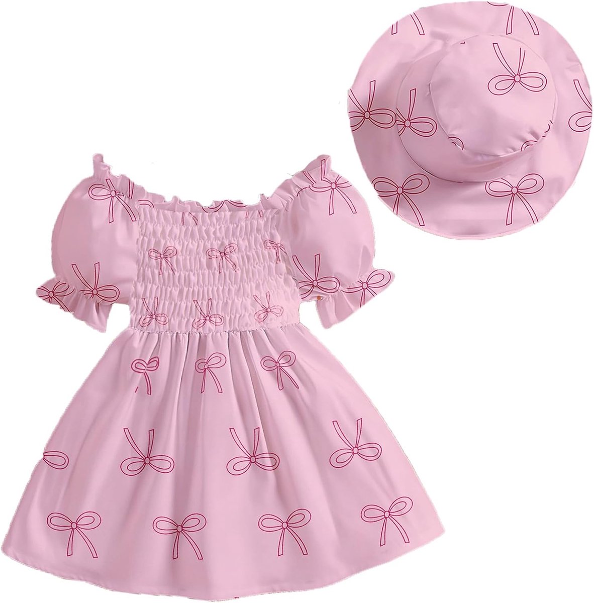 Prinsessenjurk voor babymeisjes, korte mouwen + hoed, 2-delige set, bloemen, strandjurk, kleding, lente, zomer