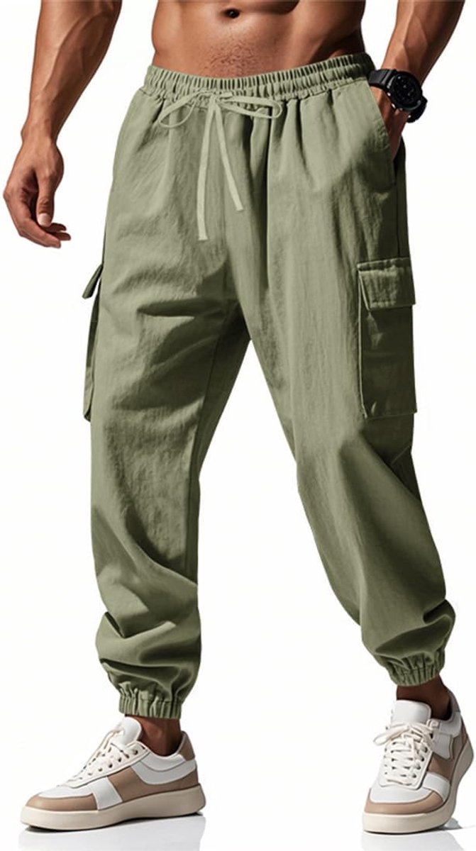 herenbroek met zakken en elastische tailleband, casual, licht, voor heren, comfortabel, losse pasvorm, strandbroek, baggy broek, lente