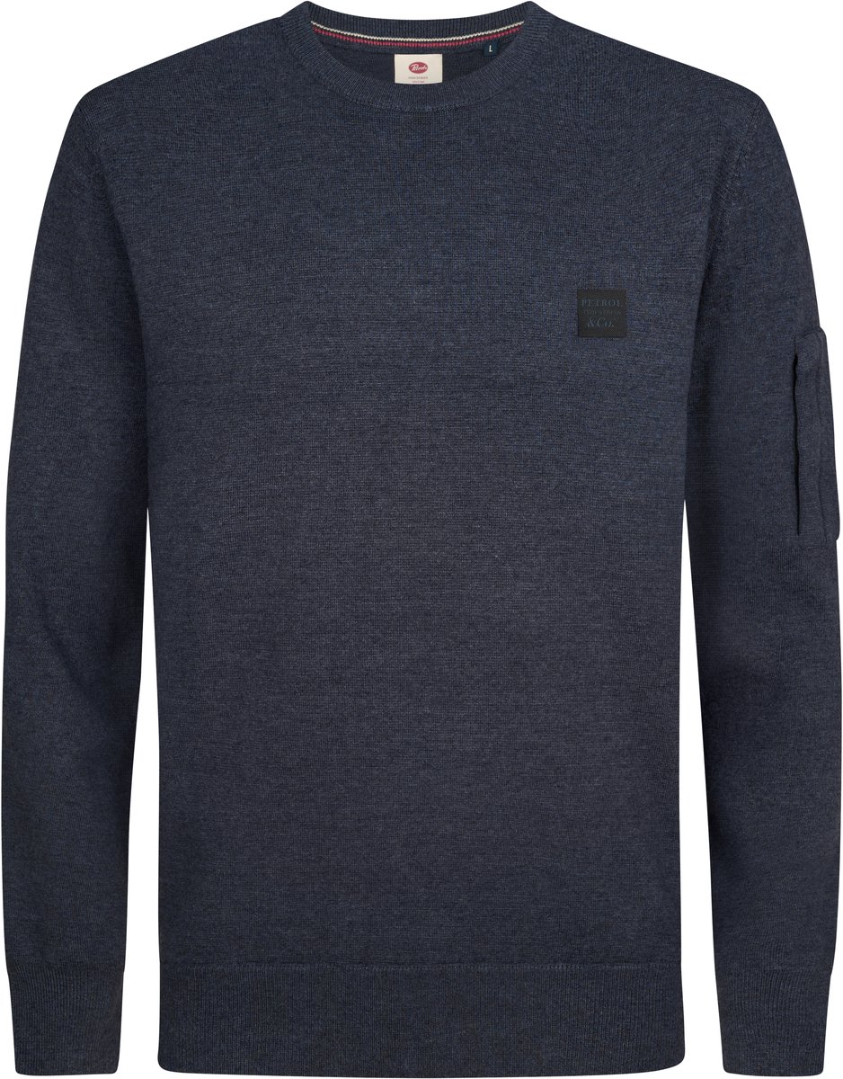 Petrol Industries - Heren Gebreide trui met utility-zak Kellan - Blauw - Maat L