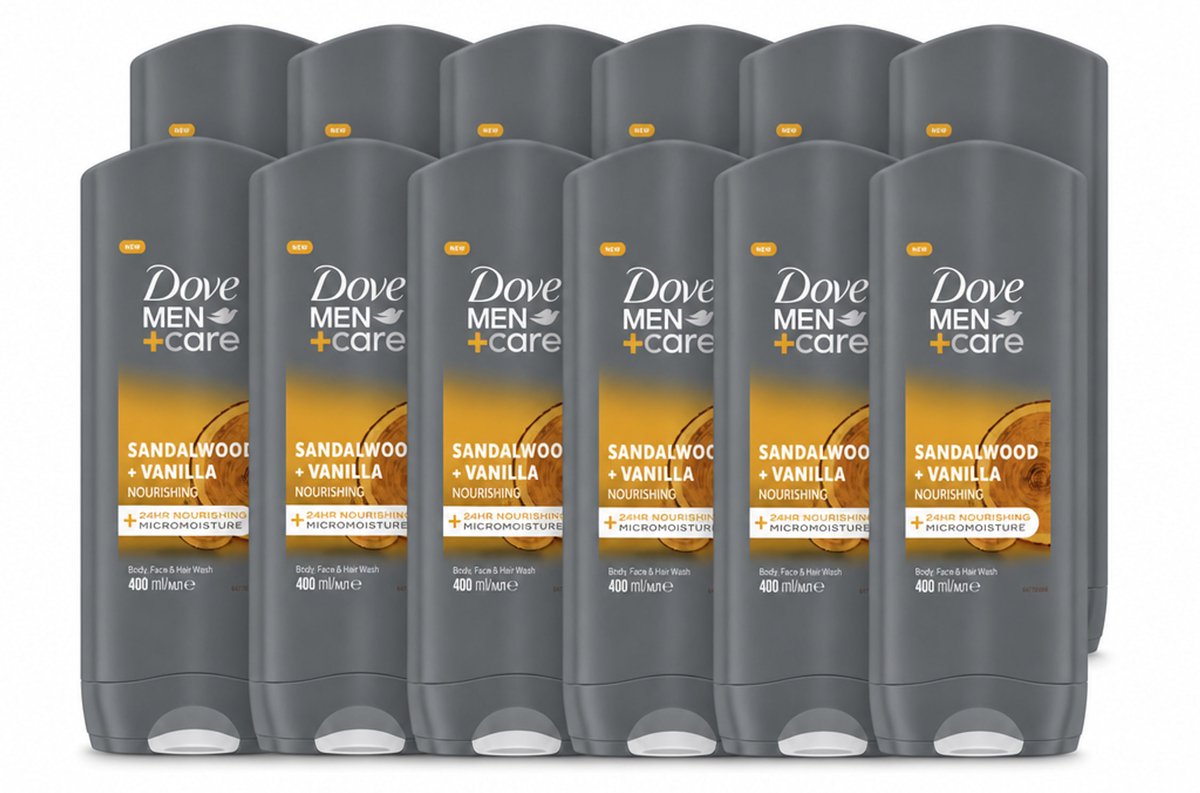 12 x Dove – Douchegel – Men+Care Sandalwood & Vanilla – 400 ml - Voordeelverpakking - 12 stuks