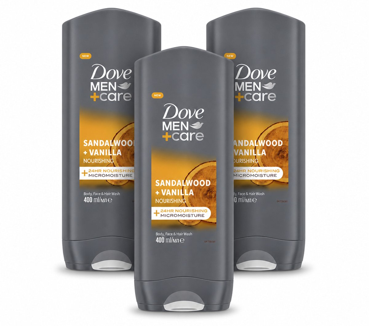 3 x Dove – Douchegel – Men+Care Sandalwood & Vanilla – 400 ml - Voordeelverpakking - 3 stuks
