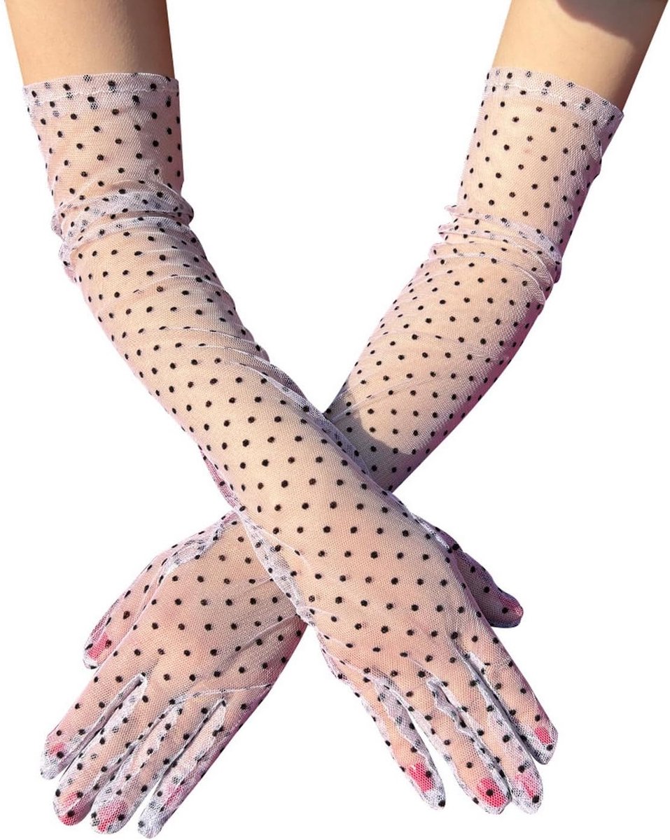 Handschoenen,vrouwen mesh Sheer handschoenen,elegante bruids handschoenen,zwart/wit Tea Party handschoenen voor jaren 20 Opera danskostuum