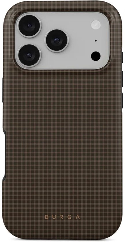 Bruin telefoonhoesje van Burga met ruitpatroon en MagSafe.