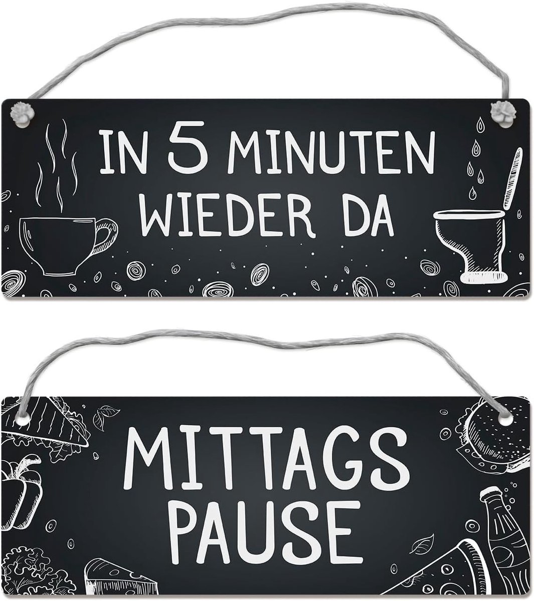 - Terug over 5 minuten. Omkeerbaar bord met koord.