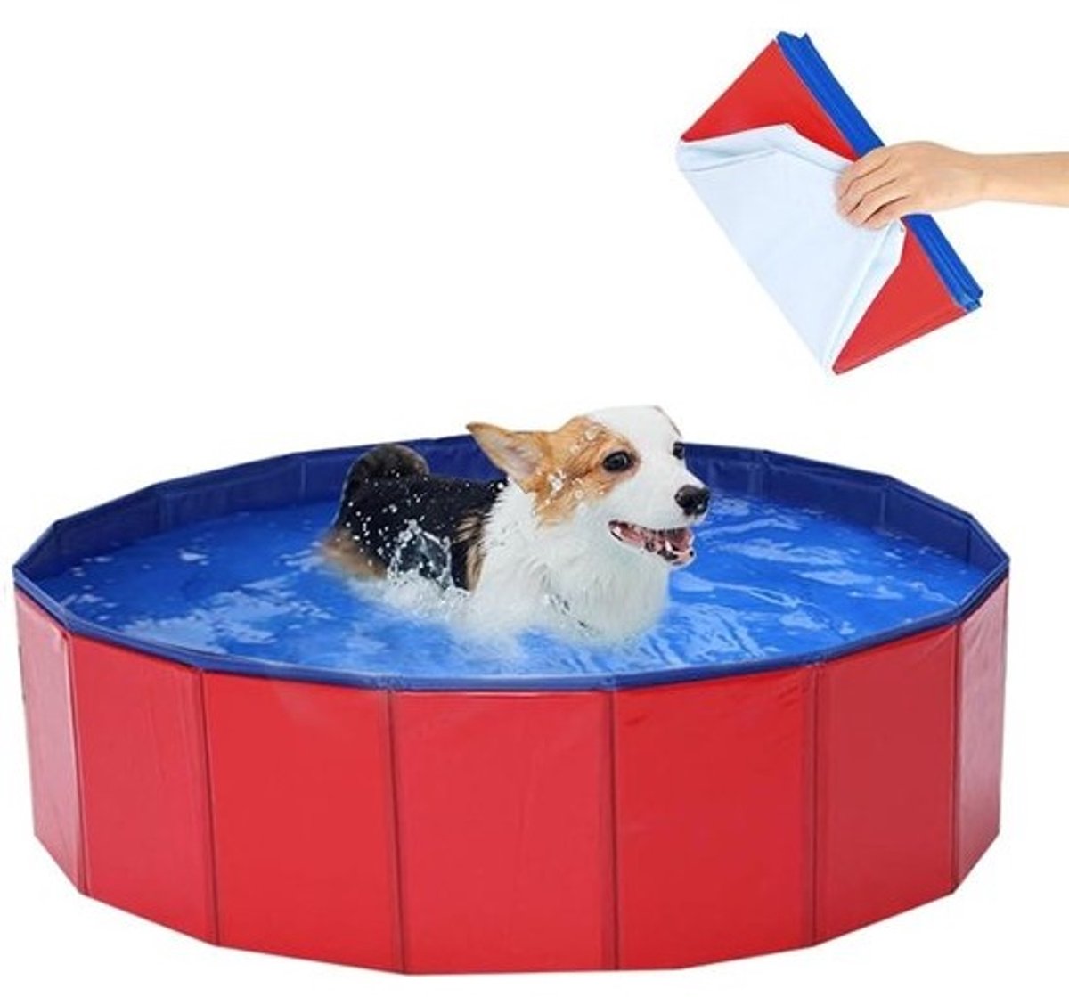 Hondenbadje Opvouwbaar - Buitenzwembad Huisdier - Zomerse Verkoeling - Met Afvoerstop - 60 x 20 cm - Blauw Rood