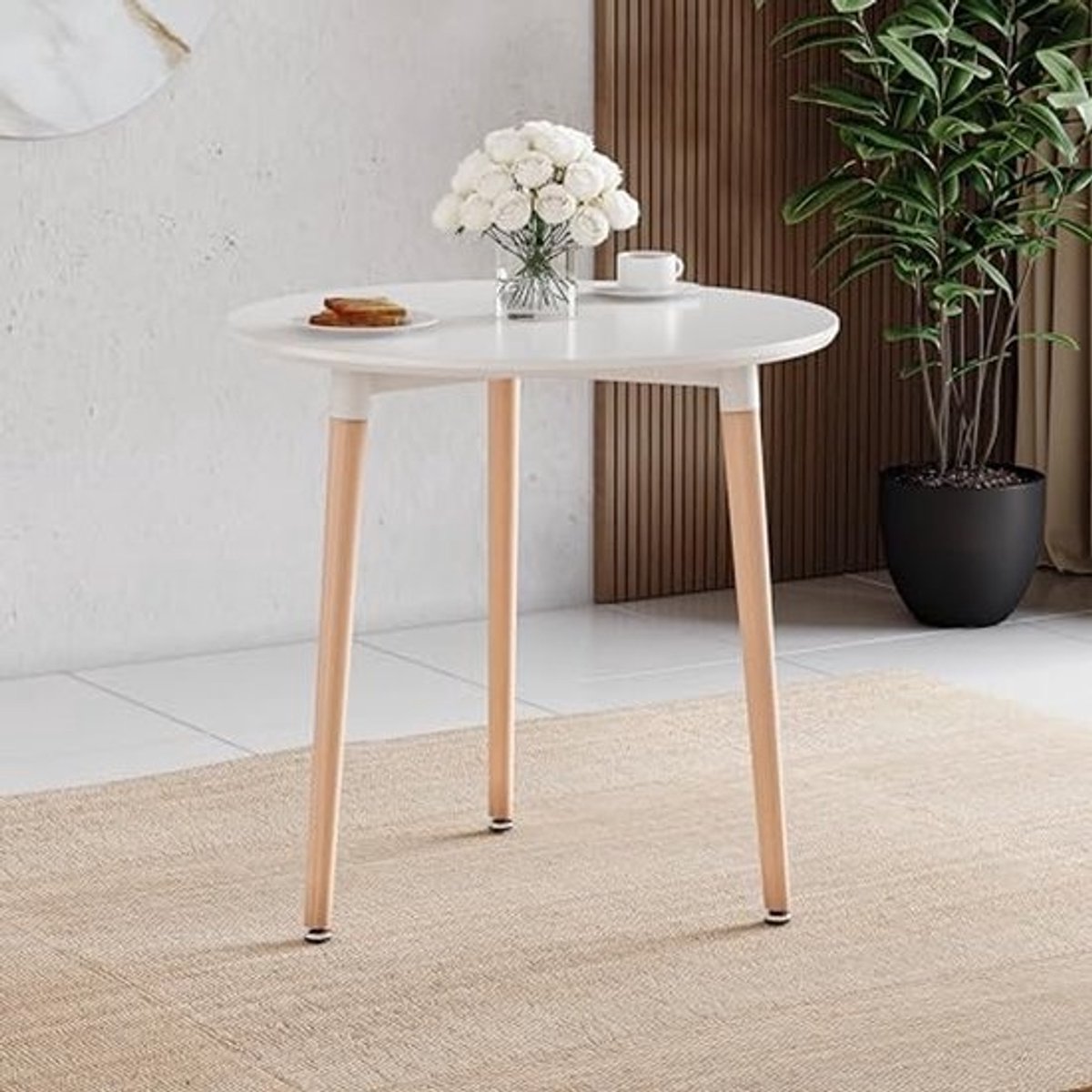 Moderne ronde eettafel met beukenhouten poten voor kleine keukens en eetkamers