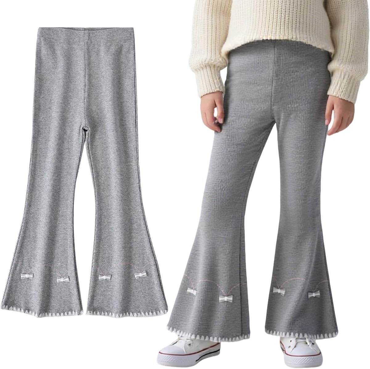 Legging Flare Jeans Voor Meisjes Stretch Bootcut Broek Katoen Flared Legging Kids Flare Broek Lange Uitlopende Yoga Broek Voor Vrije Tijd Lopen Lente Herfst Gebreide Broek Voor 3-11 Jaar