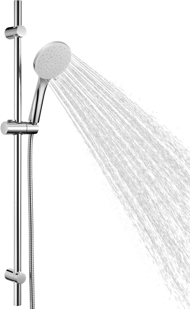 Auralum max Doucheset met Handdouche - 90 cm Glijstang - Douchekop Ø 12 cm - 6 Standen Handdouche - Doucheslang 150 cm - RVS Complete Glijstangset - Waterbesparend - Chroom&Wit