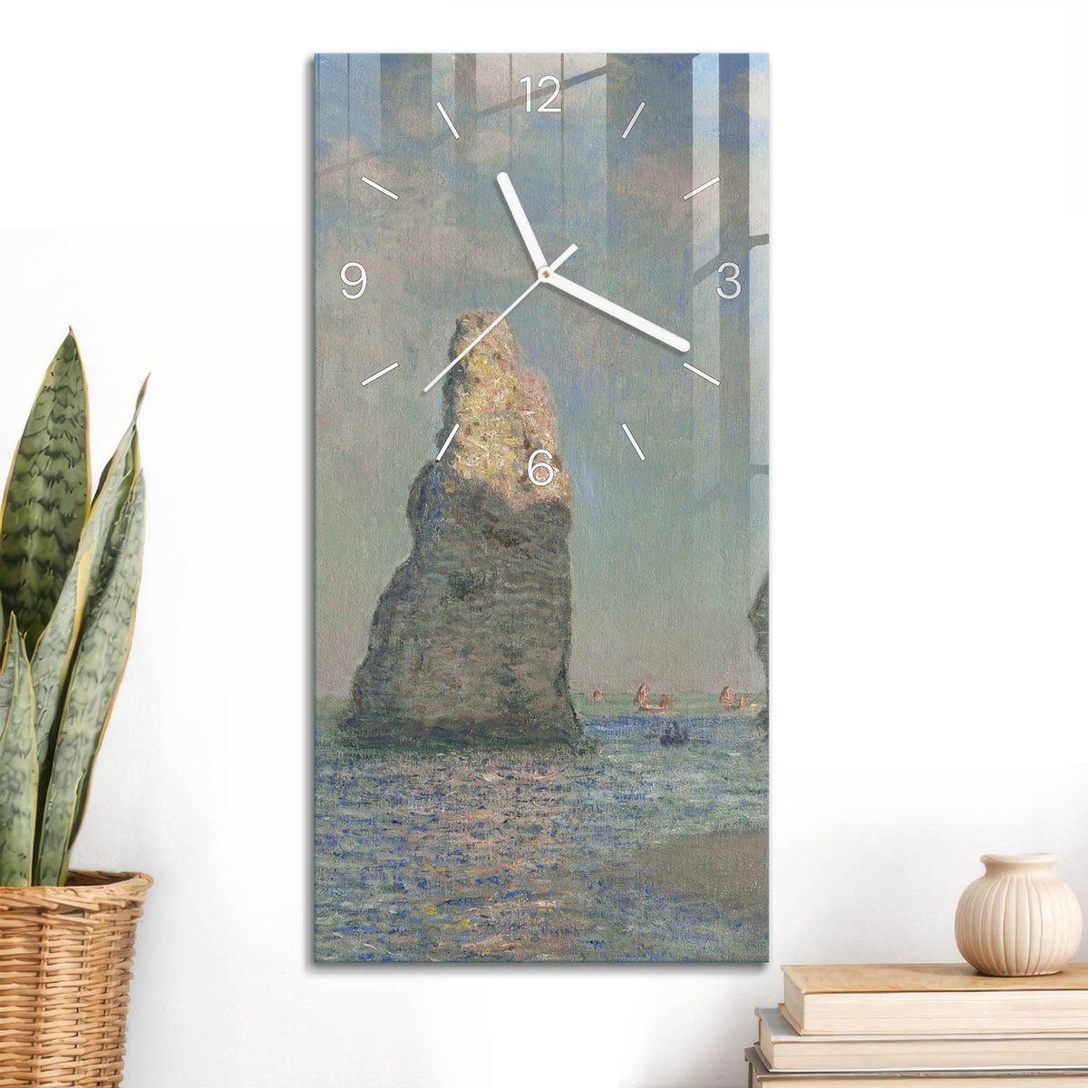 ArtPrintCave Blauw Glazen Klok - 30x60 cm - Rechthoekige Wandklok - Zeegezicht Stille Wandklok - Natuur Wandklok Keuken - Witte Klokwijzers