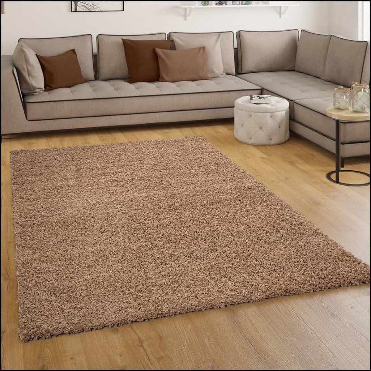 Home Shaggy Hoogpolig Langpolig Vloerkleed Sky Effen Beige, Maat:140x200 cm