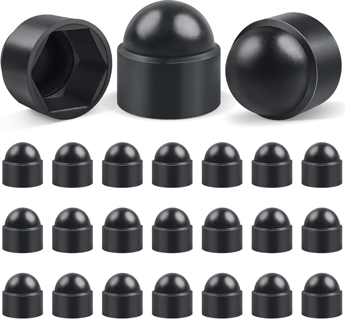 Zwart beschermdoppen M5 RAL 9005, 25 stuks voor schroeven en moeren