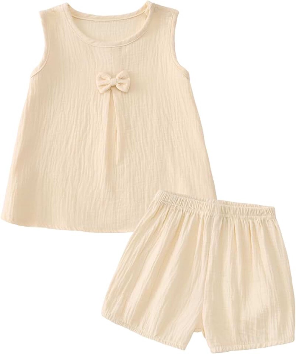 C&M WODRO Babykleding voor meisjes, zomer, tweedelige babykleding, mouwloos T-shirt + shorts voor kinderen, zussen, katoenen set, ronde hals, kinderkleding, licht, ademend, peuteroutfit