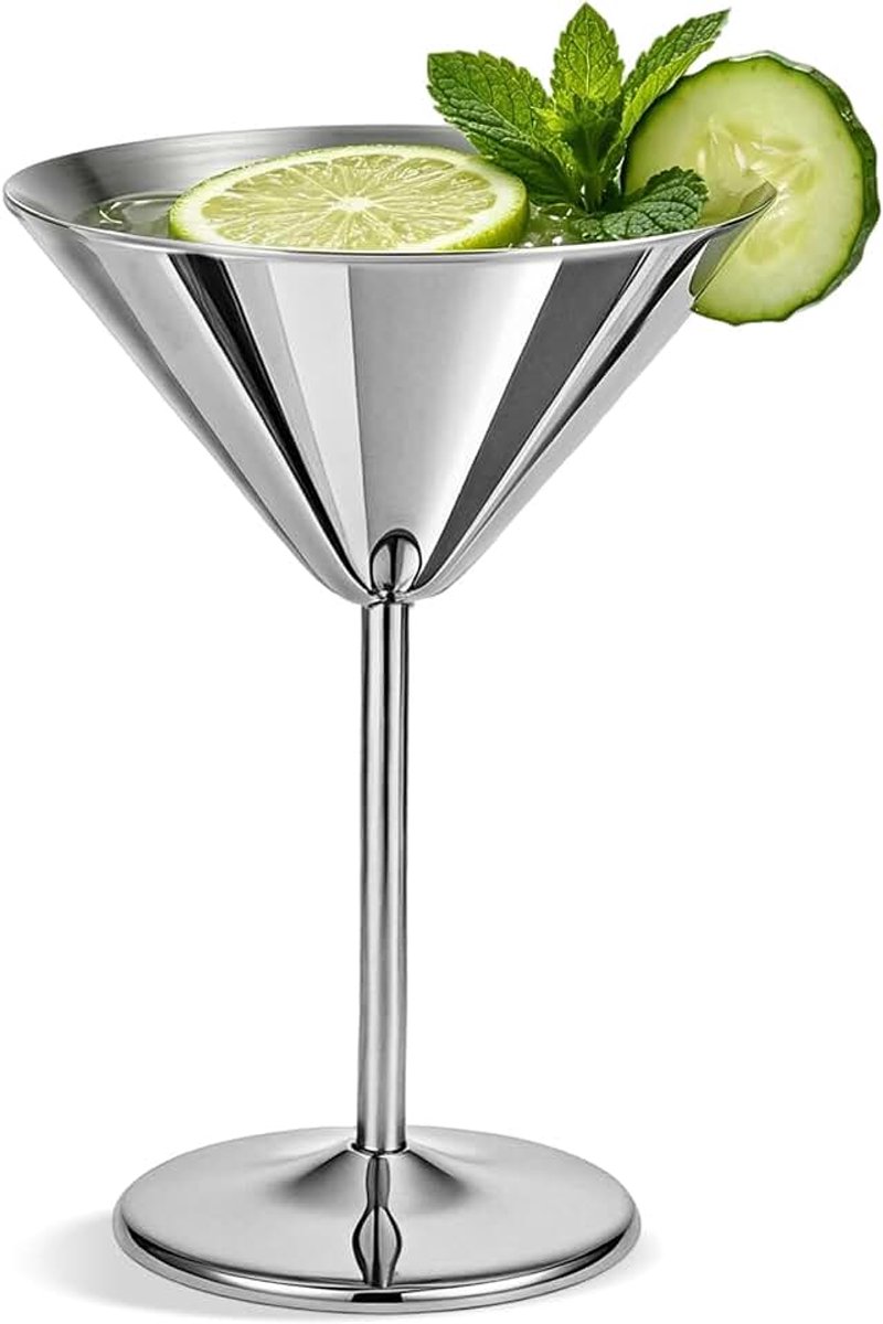 Glazen, metalen martini glazen, 8 oz onbreekbare cocktail glazen voor Margarita, champagne, bar, feest, zilver