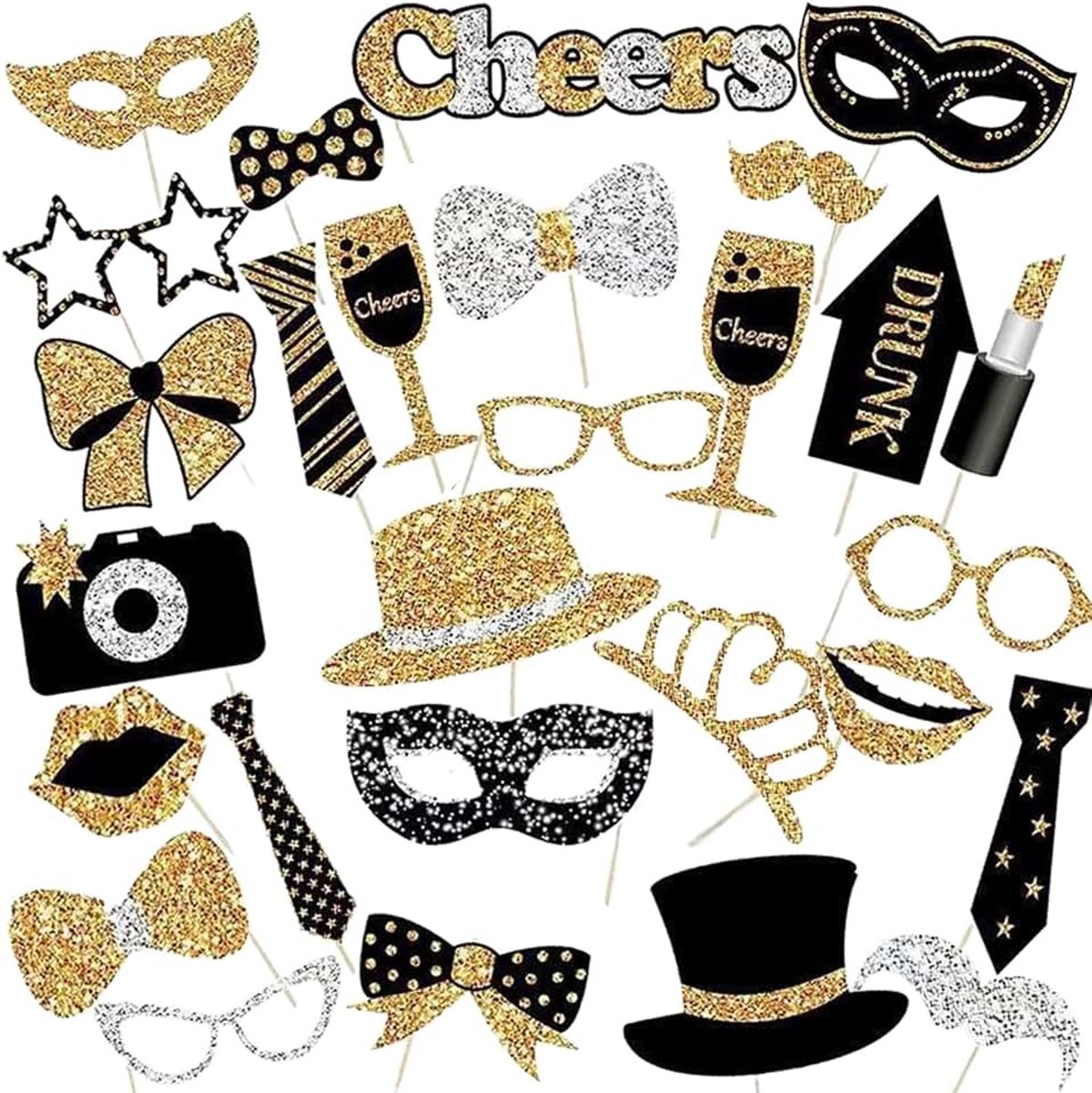 30 stuks fotorekwisieten, fotobox, accessoires, feest, verjaardag, fotobooth rekwisieten, decoraties voor oudejaarsavond, Kerstmis, Halloween, afstuderen, bruiloft, feest