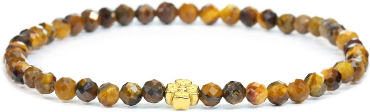 Armband met echte edelstenen met facetgeslepen 4 mm kralen en roestvrijstalen bloesem, helende steen, beschermsteen, edelsteenarmband, geluksbrenger, talisman, cadeau